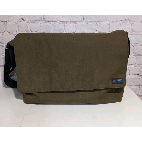Jack Spade Greene St. Messenger Bag Khaki Canvas Shoulder Laptop Crossbody Purse - Picture 1 of 16